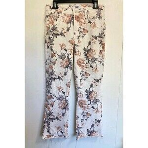 PAIGE Floral White Jeans with Beige and Gray Blooms